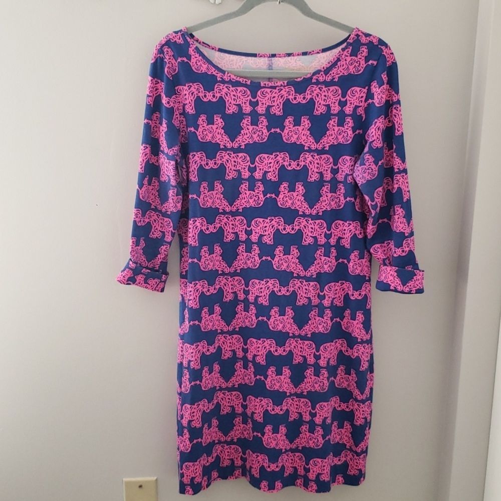 Lilly Pulitzer Marlowe Pink & Blue Elephant Print Pima Cotton Sz Medium Preppy